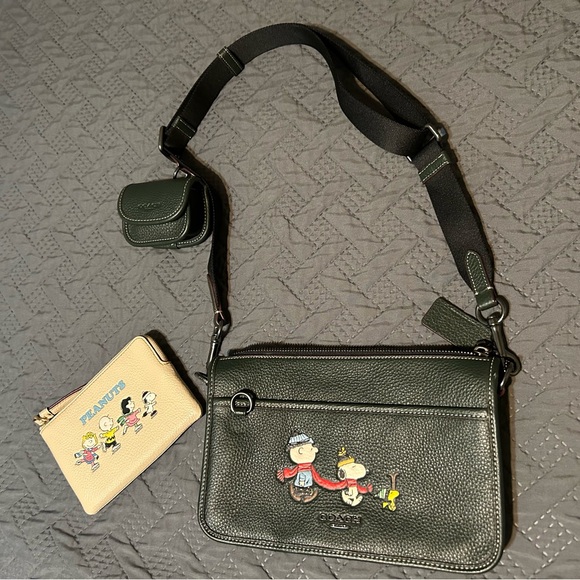 Coach Black Leather Crossbody Bag with Peanuts Characters